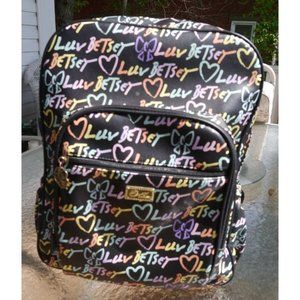 Backpack Luv Betsey Johnson Hearts Bows Black Pink Lg Bag 6 Pockets Polyurethane